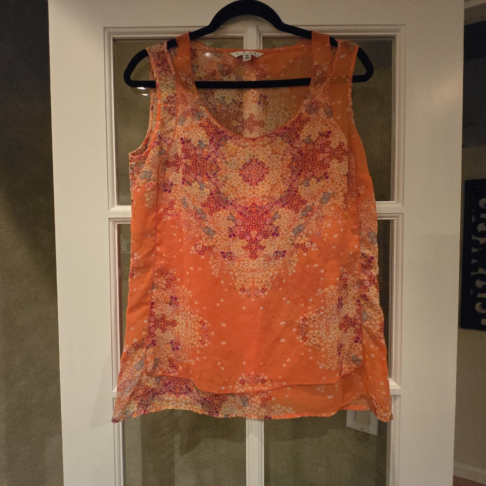 Vibrant Orange Sleeveless Tank Top with Paisley Print